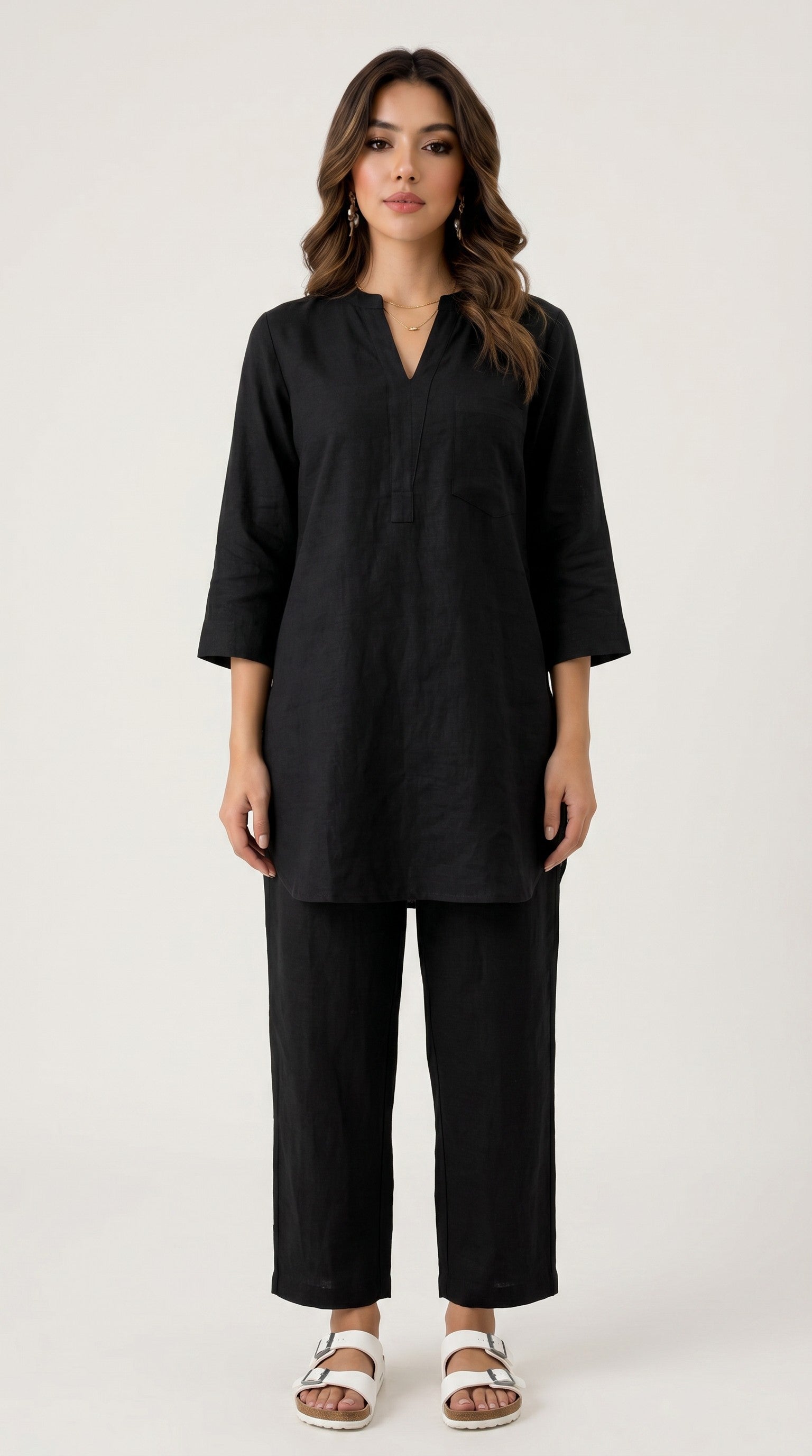 The Cotton Kurta Set - Black
