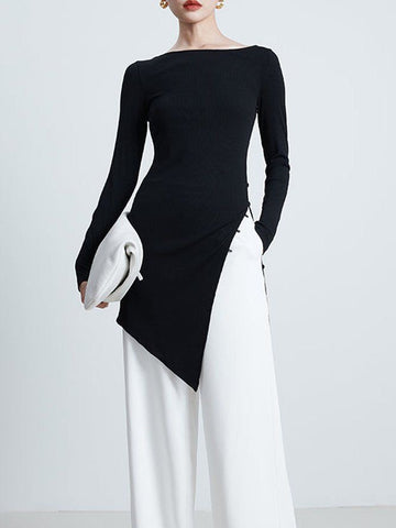Asymmetric Black Top with White Trousers Asymmetric Black Top with White Trousers