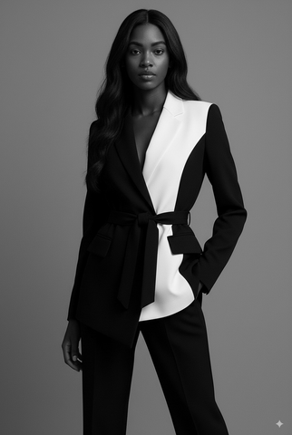 Asymmetric Black Top with White Trousers Asymmetric Black Top with White Trousers