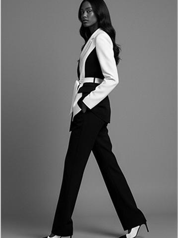 Asymmetric Black Top with White Trousers Asymmetric Black Top with White Trousers