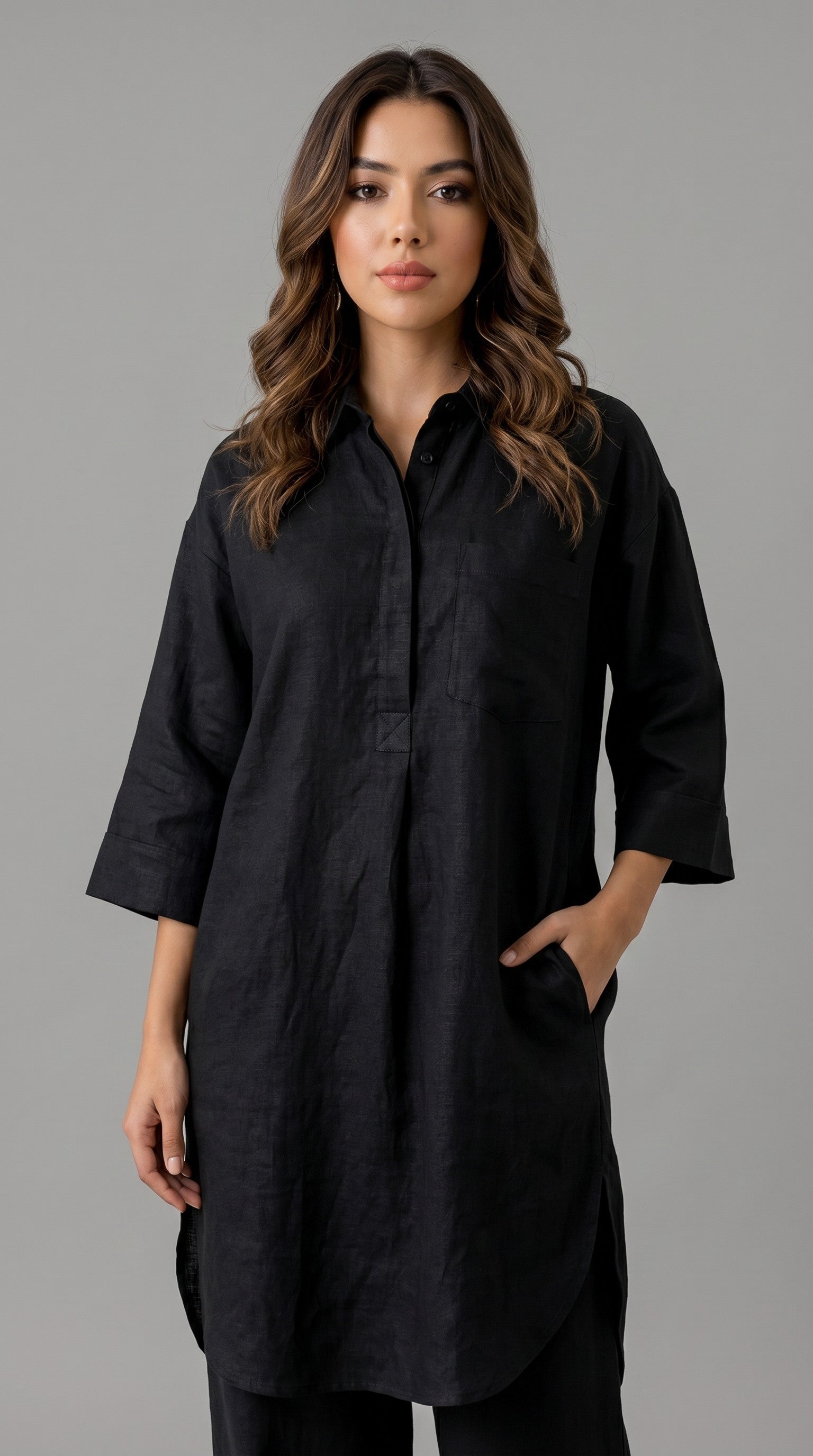 The Cotton Kurta Set - Black