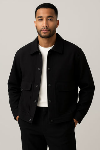 Asymmetric Black Top with White Trousers black2