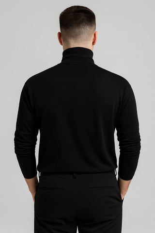 Asymmetric Black Top with White Trousers black2