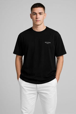 Asymmetric Black Top with White Trousers black1